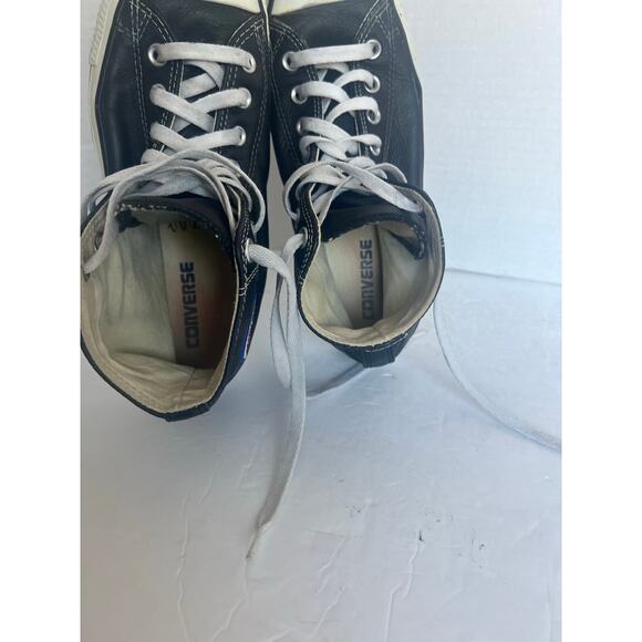 Converse Chuck Taylor All Star High Top Leather Black/White Lace Up Sneakers 8.5 - Picture 10 of 12